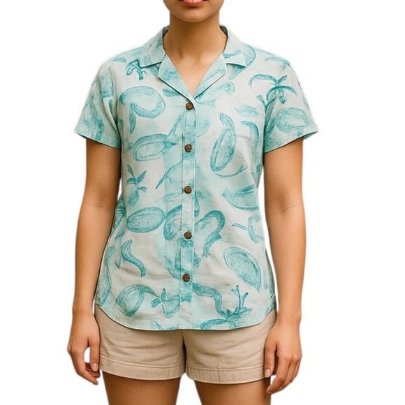 💎 Columbia PFG Short Sleeve Patterned Top Teal - Picture 1 of 12